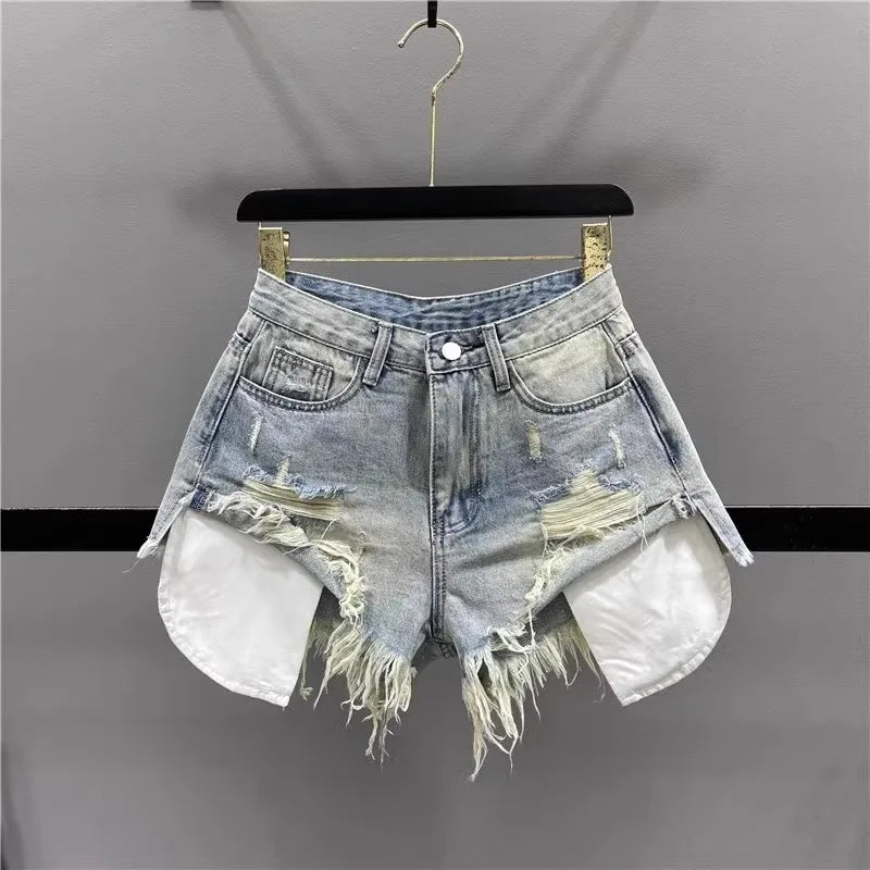 Korean Vintage Blue Ripped High-Waisted Denim Ultra Shorts