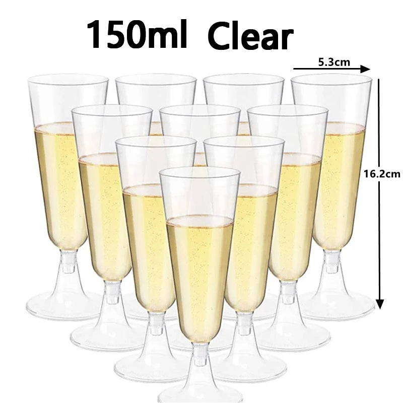 15/25/50PCS Disposable Champagne Glasses – 150ml Plastic Cocktail & Martini Cups for Weddings, Parties & Events ✨