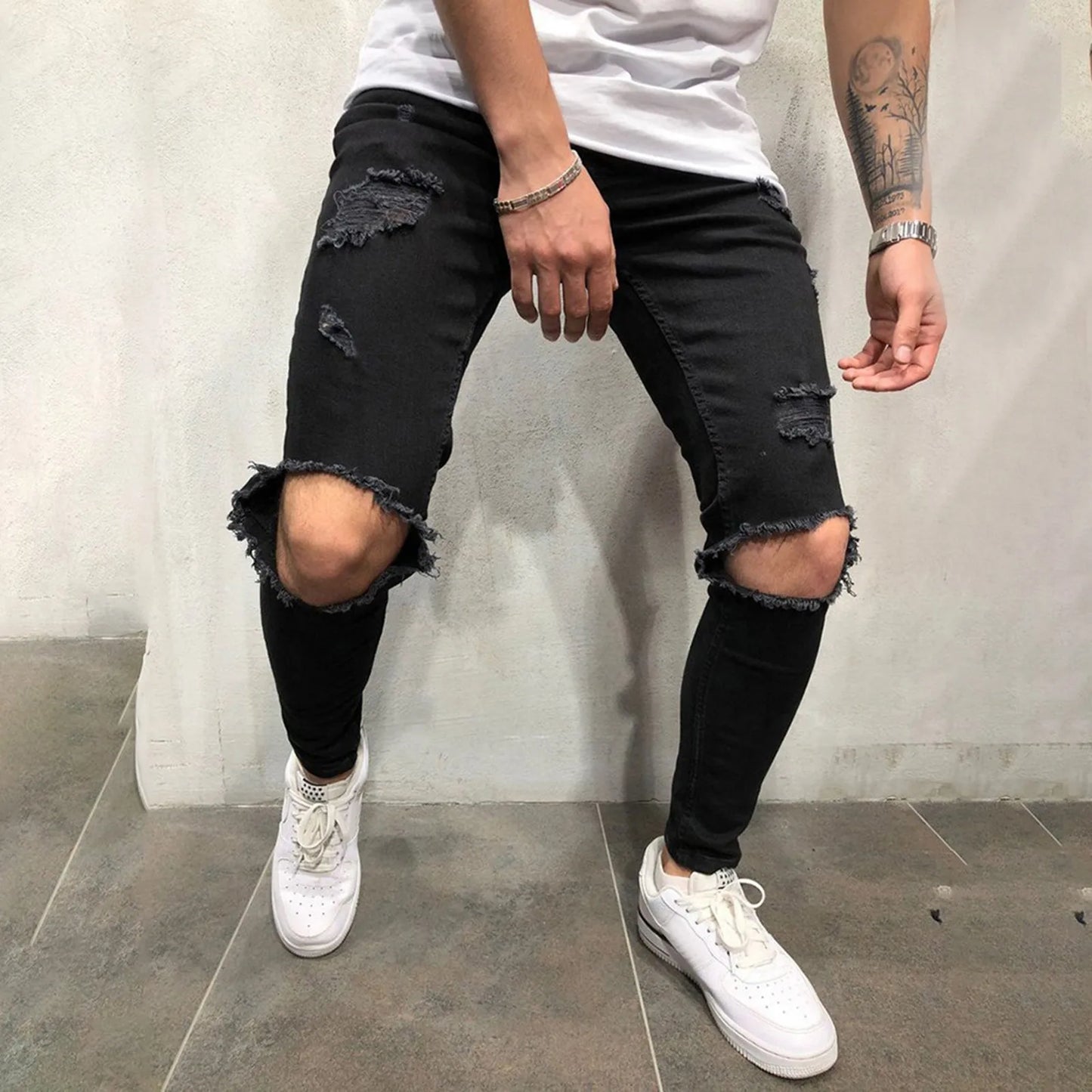 Men's Slim Fit Ripped Jeans 👖 | Comfortable Streetwear Denim | Punk Scratched Baggy Pants