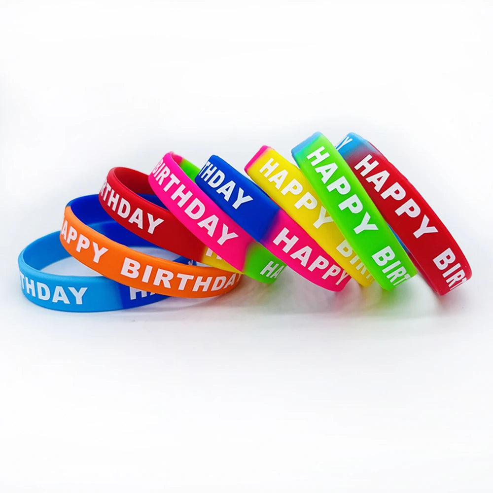 8/16Pcs Colorful Happy Birthday Rubber Bracelets | Kids Party Favors & Gifts | Classroom Rewards & Goodie Fillers