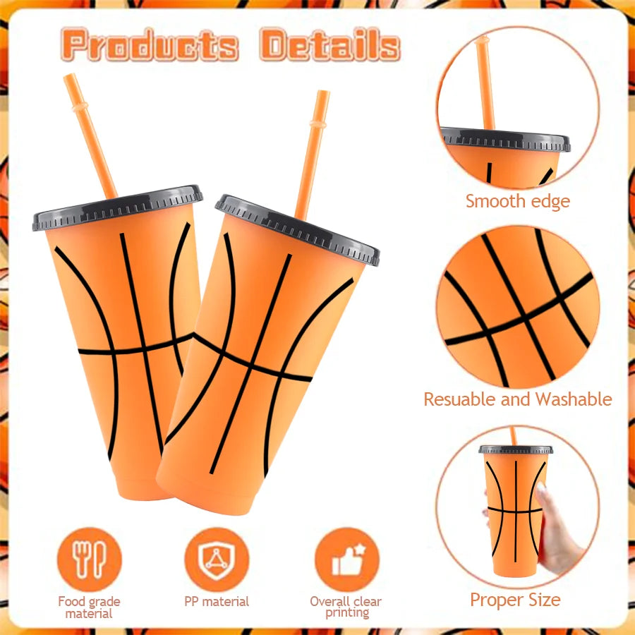 10pcs Plastic Cups with Sports Themes Such as Football, Basketball, Rugby, and Baseball, Loose Sports Party Decoration Cups, Pla