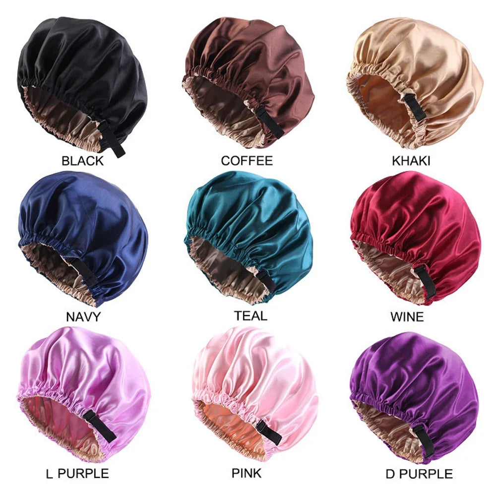 Silk Satin Hair Cap for Sleeping - Adjustable Women's Night Hat for Haircare