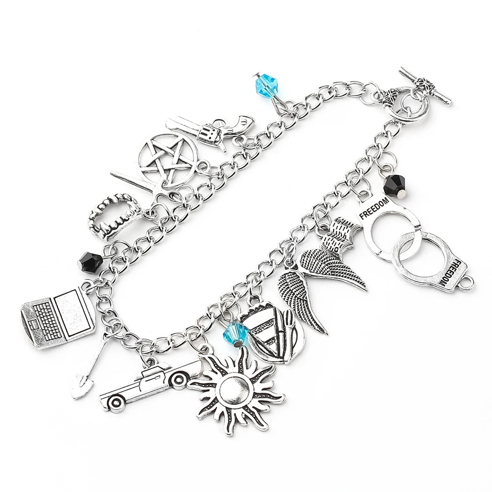 Supernatural Inspired Charm Bracelet for Dean Winchester Fans - Gothic Chain Wristband Jewelry