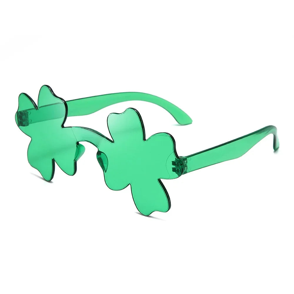 Fashion Irish Shamrock Sunglasses Green Four Leaf Clover Leprechaun Costume Glasses St. Patrick's Day Rimless Decor Sun Glasses