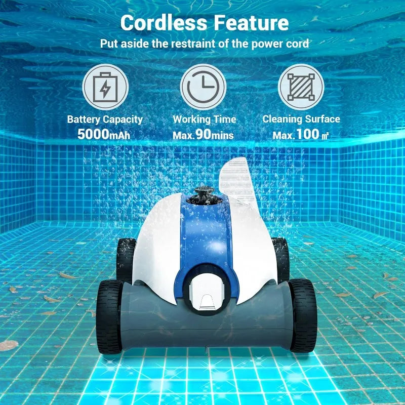 Robotic Pool Cleaner, Wired Automatic Pool Vacuum, Powerful Cleaning with Dual Drive Motors, IPX8 Waterproof for Above/In-Ground