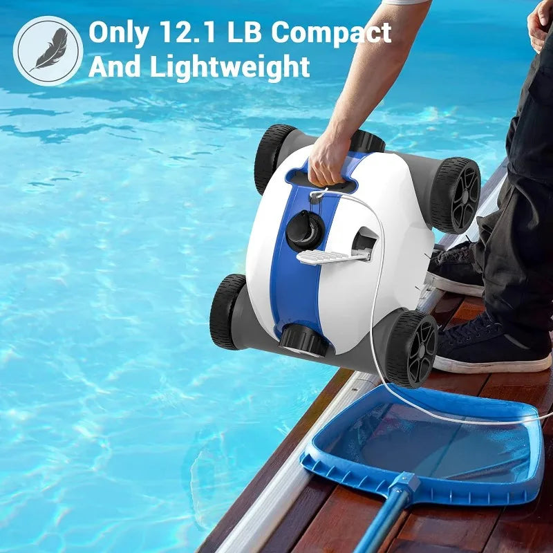 Robotic Pool Cleaner, Wired Automatic Pool Vacuum, Powerful Cleaning with Dual Drive Motors, IPX8 Waterproof for Above/In-Ground