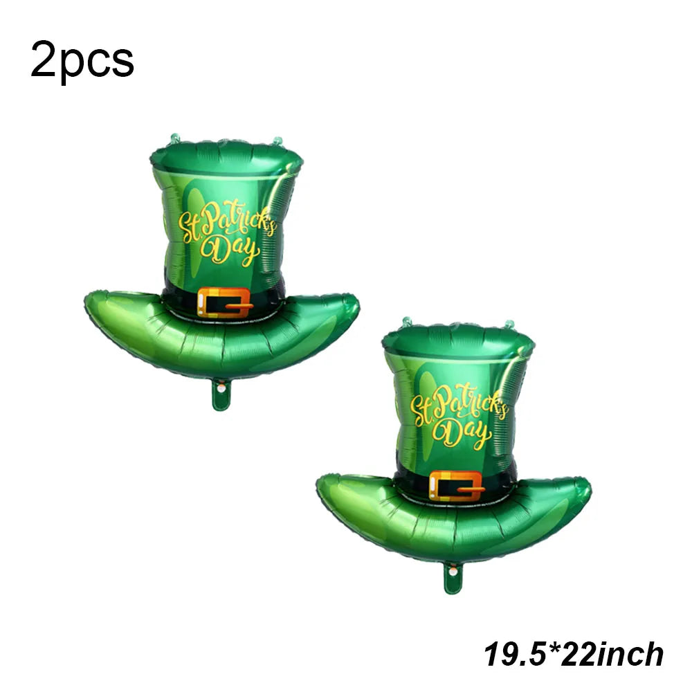 Green St. Patrick's Day Balloon Shamrock Top Hat Rainbow Foil Balloon Lucky Clover Beer Irish Festival Birthday Party Decoration