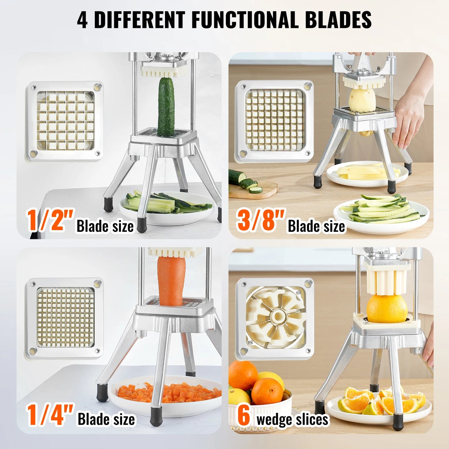 🍎 Commercial Vegetable Fruit Dicer Cutter with 4 Blades & Tray | Manual Cutting Machine for Home & Commercial Use 🍟