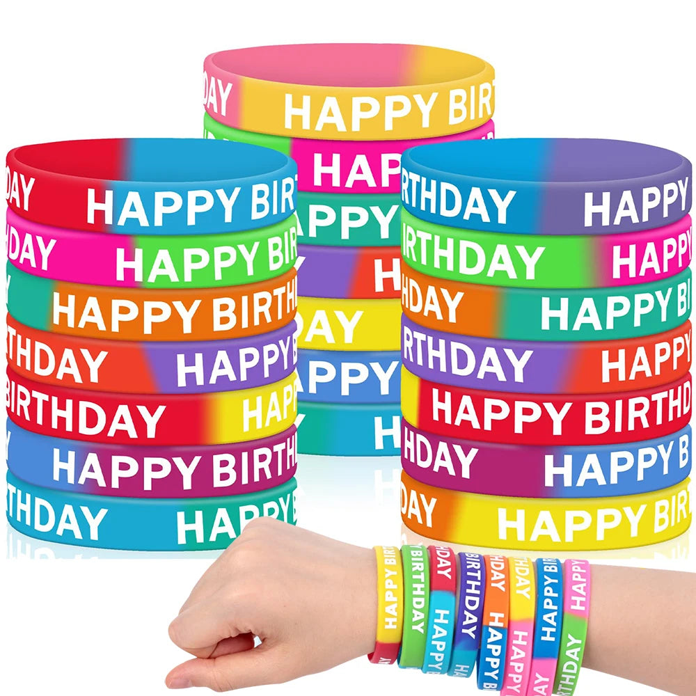 8/16Pcs Colorful Happy Birthday Rubber Bracelets | Kids Party Favors & Gifts | Classroom Rewards & Goodie Fillers