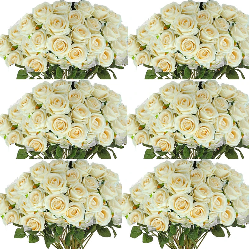 100PCS Artificial Silk Roses 🌹 | Realistic Fake Flower Bouquet for Wedding, Party & Home Décor