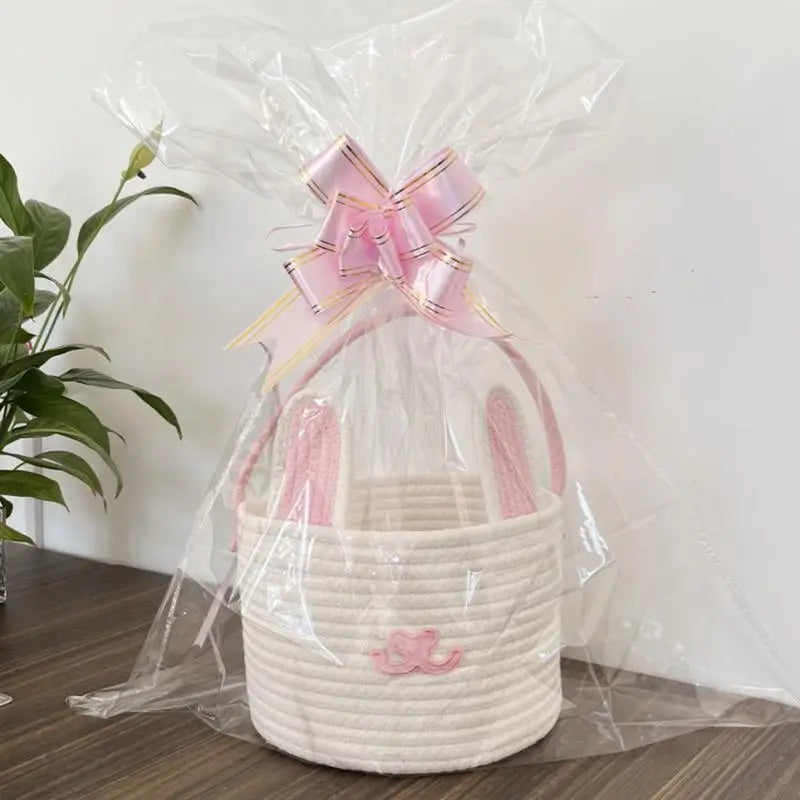 🐰 Easter Bunny Basket – Soft Cotton Rope Tote for Egg Hunt, Candy & Gifts