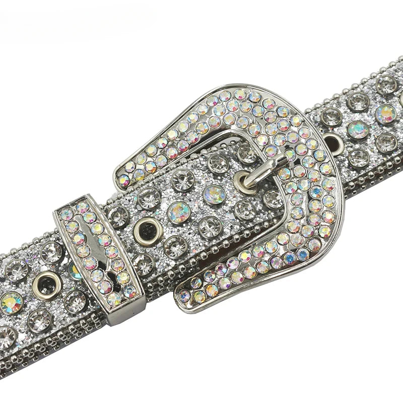 Rhinestone Rivet Belt | Glitter PU Leather Punk Belt | Hip Hop Cowboy Cowgirl Fashion Accessory