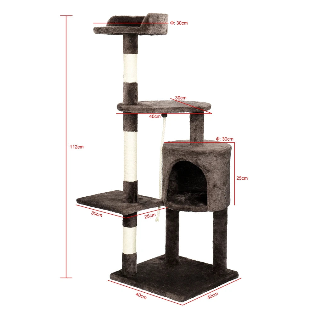 Cat Tree Multi-Level Tower Condo, Scratching Post Kitten Toy, Cozy Condo Climb Furniture, Climbing Tower Activity Centre - Dark Brown