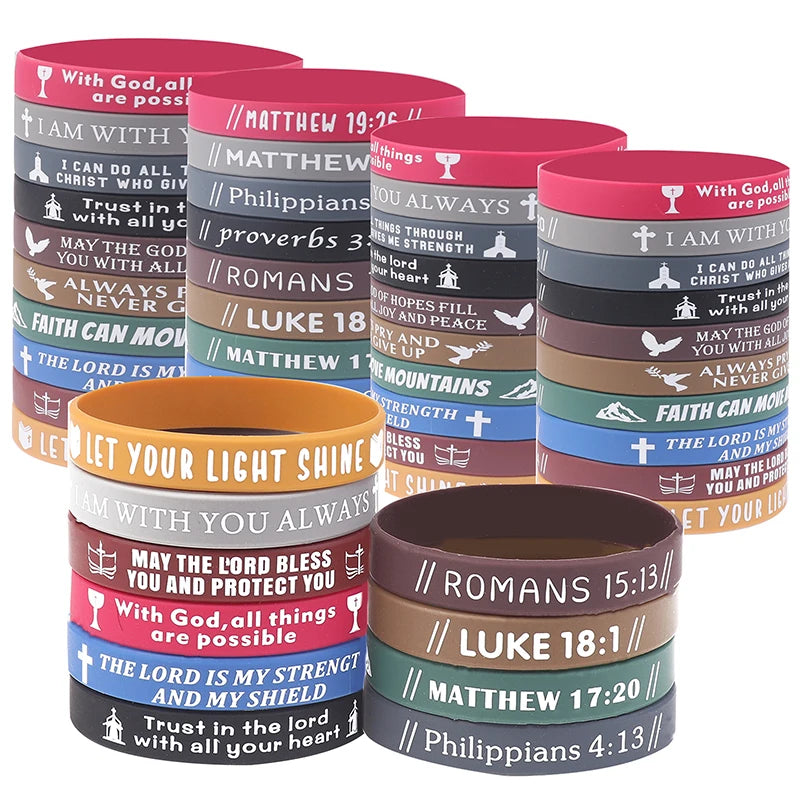 40Pcs Inspirational Bible Verse Silicone Bracelets | Faith-Based Rubber Wristbands | Christian Gifts for Men, Women & Teens | Motivational Wristbands