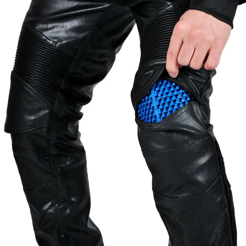 Motorcycle Black Men Leather Pants Outdoor Protective Knee Hip Pads