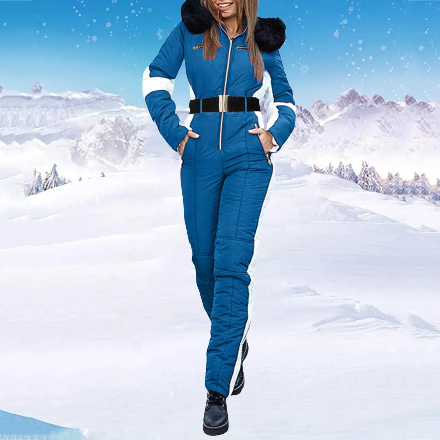 Women’s Waterproof Ski Suit ⛷️ One-Piece Snowboard Jumpsuit with Fur Collar 🏔️ Warm Outdoor Winter Overalls