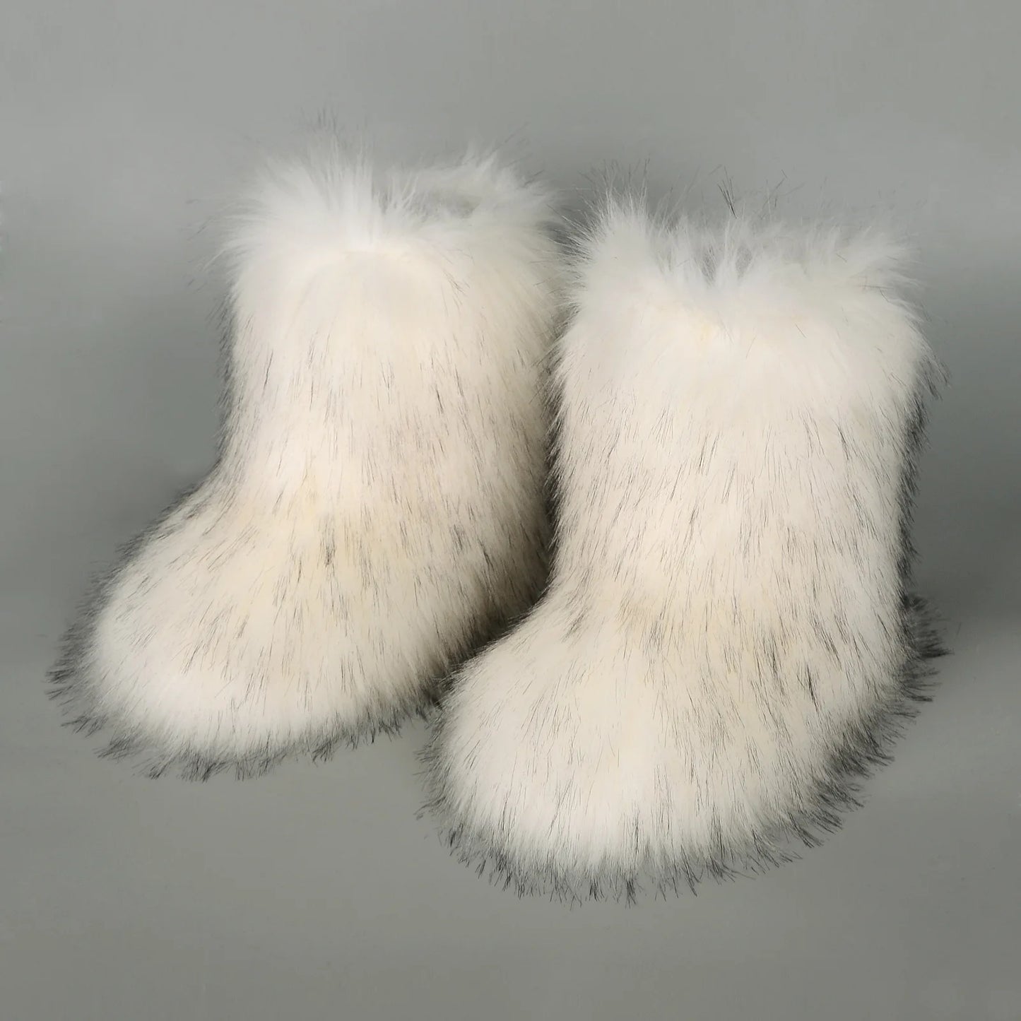 Winter Fur Imitation Raccoon Snow Boots for Women - Bright Colors – Mid-Calf Fluffy Boots with Plush Lining, Flat Heel