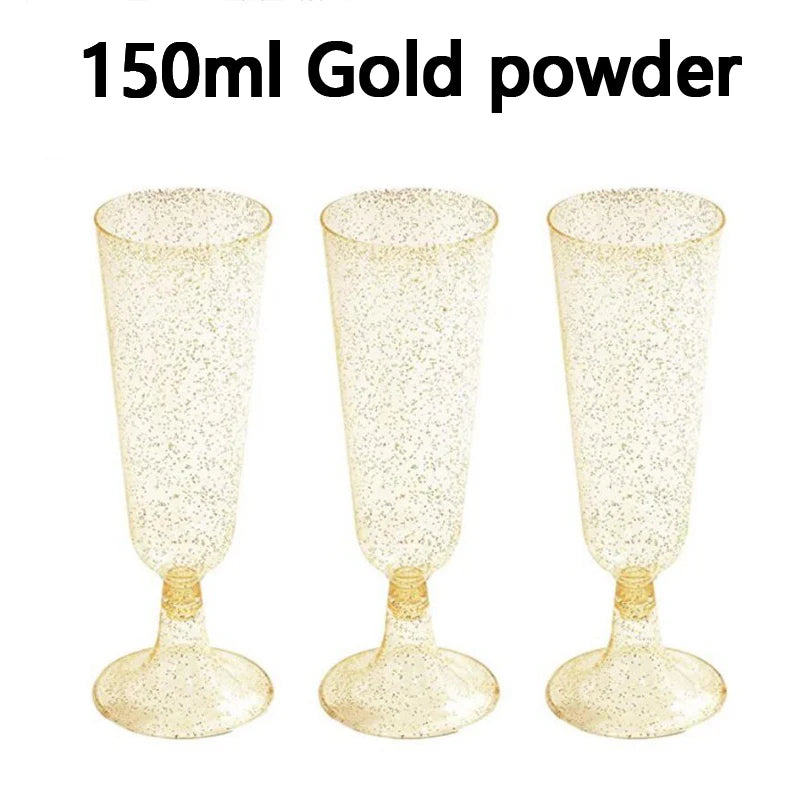 15/25/50PCS Disposable Champagne Glasses – 150ml Plastic Cocktail & Martini Cups for Weddings, Parties & Events ✨