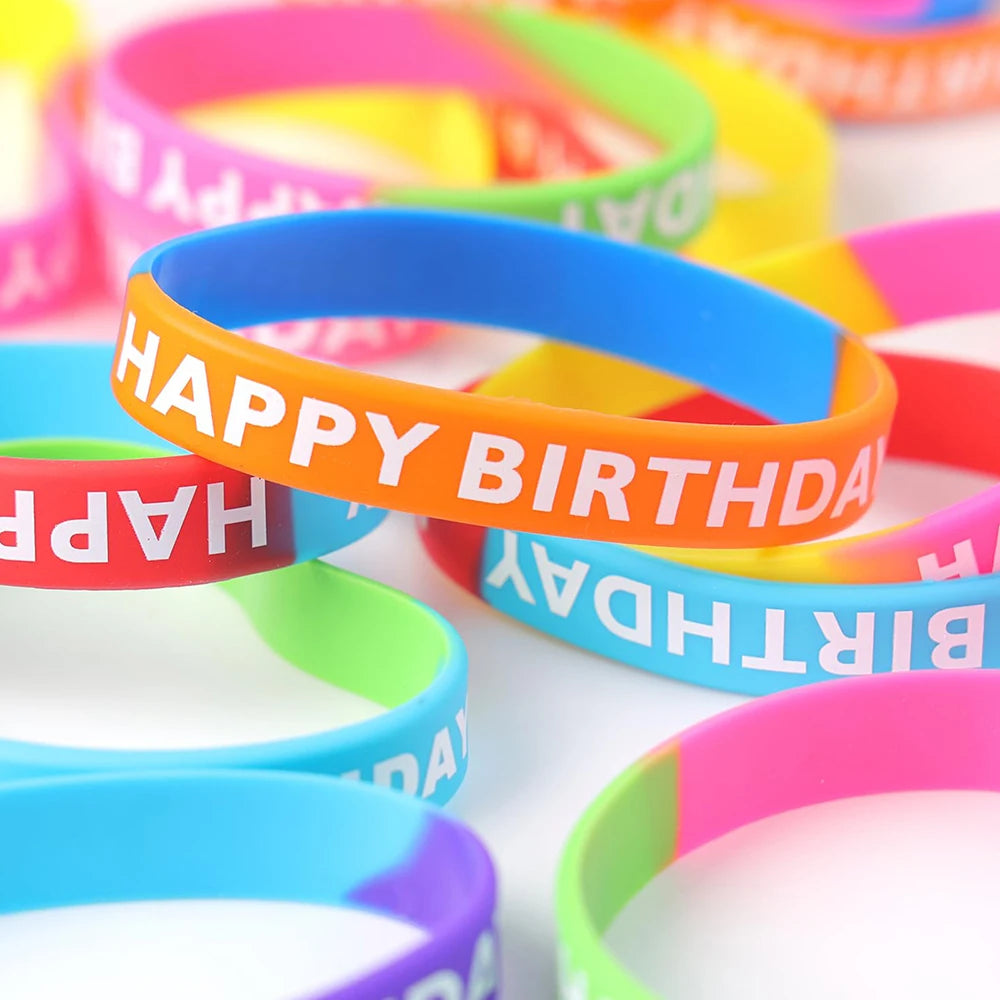 8/16Pcs Colorful Happy Birthday Rubber Bracelets | Kids Party Favors & Gifts | Classroom Rewards & Goodie Fillers