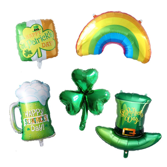 Green St. Patrick's Day Balloon Shamrock Top Hat Rainbow Foil Balloon Lucky Clover Beer Irish Festival Birthday Party Decoration