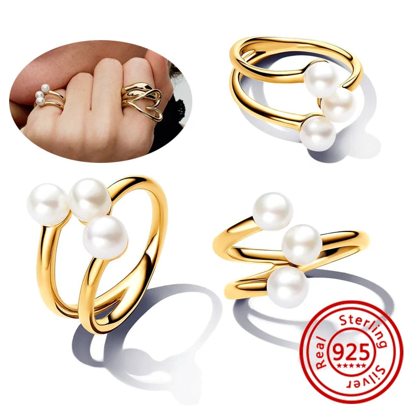 ✨ New 925 Sterling Silver Pantaro Rings – Sparkling Stacking Pearls, Hearts, Stars, and Moon Design ✨