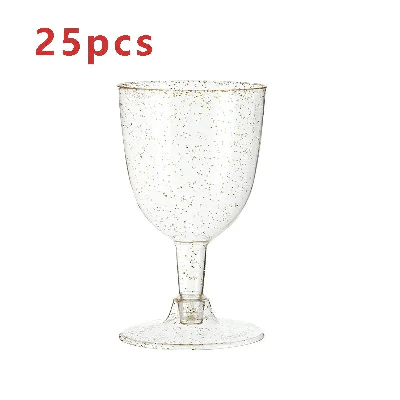 25/50Pack Disposable Plastic Wine Glasses Bubble Tea 150ml Champagne Glasses with Handles for Wedding Birthday Graduation Party