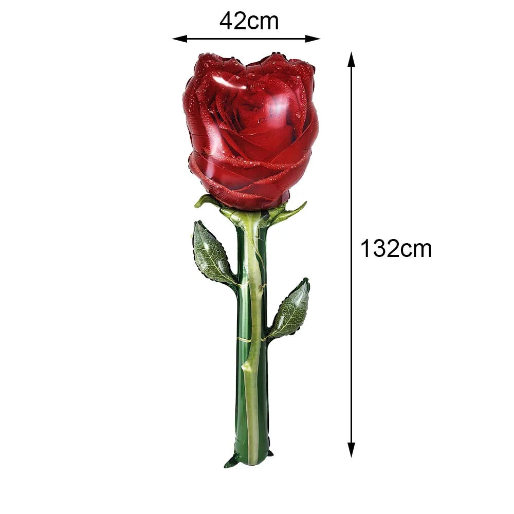 Large 132CM Rose Foil Balloon Big Red Rose Balloon Party Decor for Birthday Wedding Valentines Day Bride Shower Party Decoration