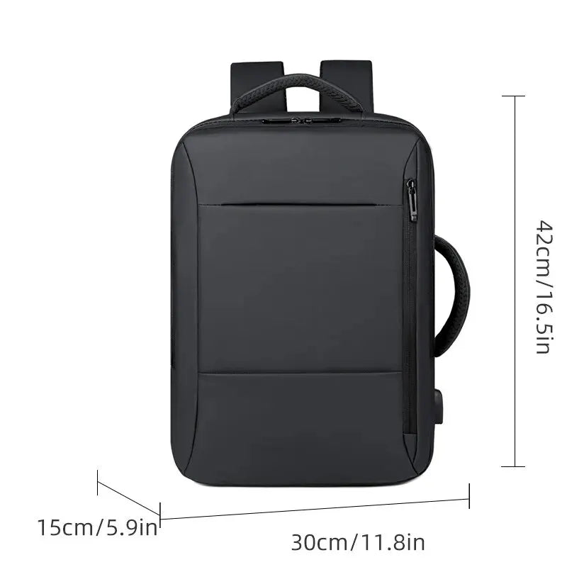 Men's Large Capacity Backpack – USB Charging, Waterproof Laptop Bagpack for Business & Travel with Luggage Strap