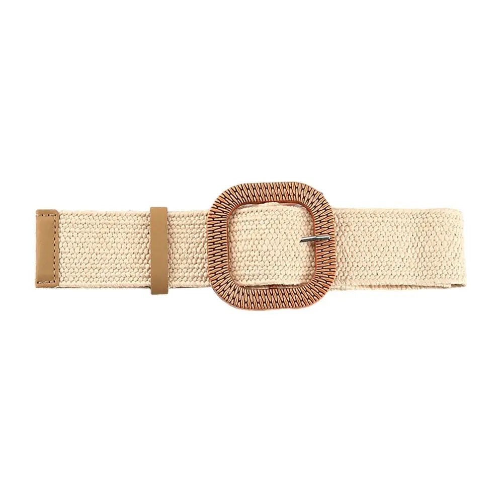 Boho Wide Elastic Waist Belt – Braided PP Straw Belt for Dresses & Casual Wear ✨