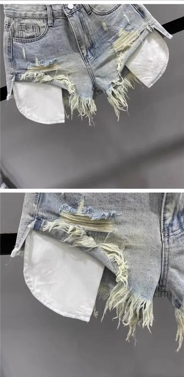 Korean Vintage Blue Ripped High-Waisted Denim Ultra Shorts