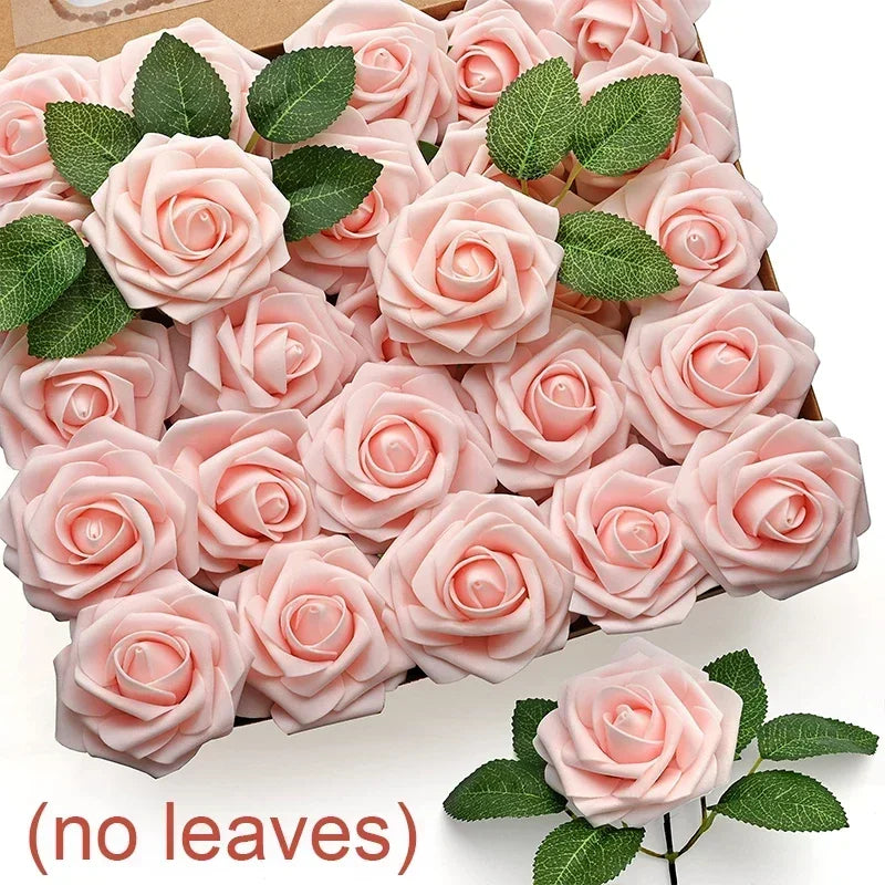 50/5PCS Artificial Foam Roses 🌹 | DIY Wedding Bouquets, Party & Home Décor | Fake Rose Heads with Stems