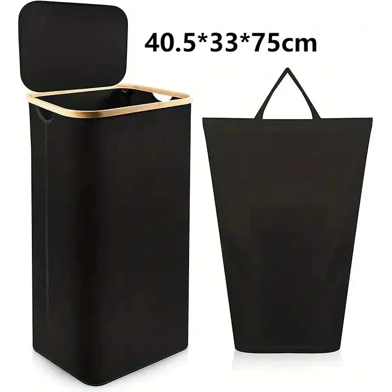 Bamboo Laundry Basket with Lid – Large Folding Storage Box for Bedroom & Bathroom