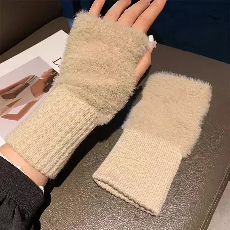 🧤 Luxurious Mink Fleece Half Finger Gloves – Stay Warm in Style! ❄️✨