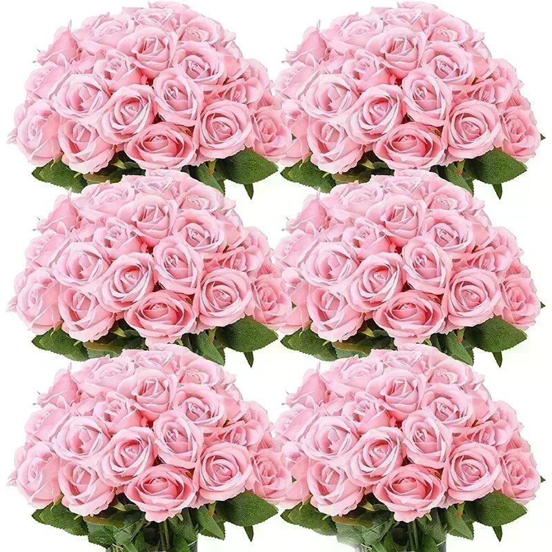 50PCS Artificial Silk Roses Bouquet | Realistic Fake Flowers for Home, Wedding & Party Decor