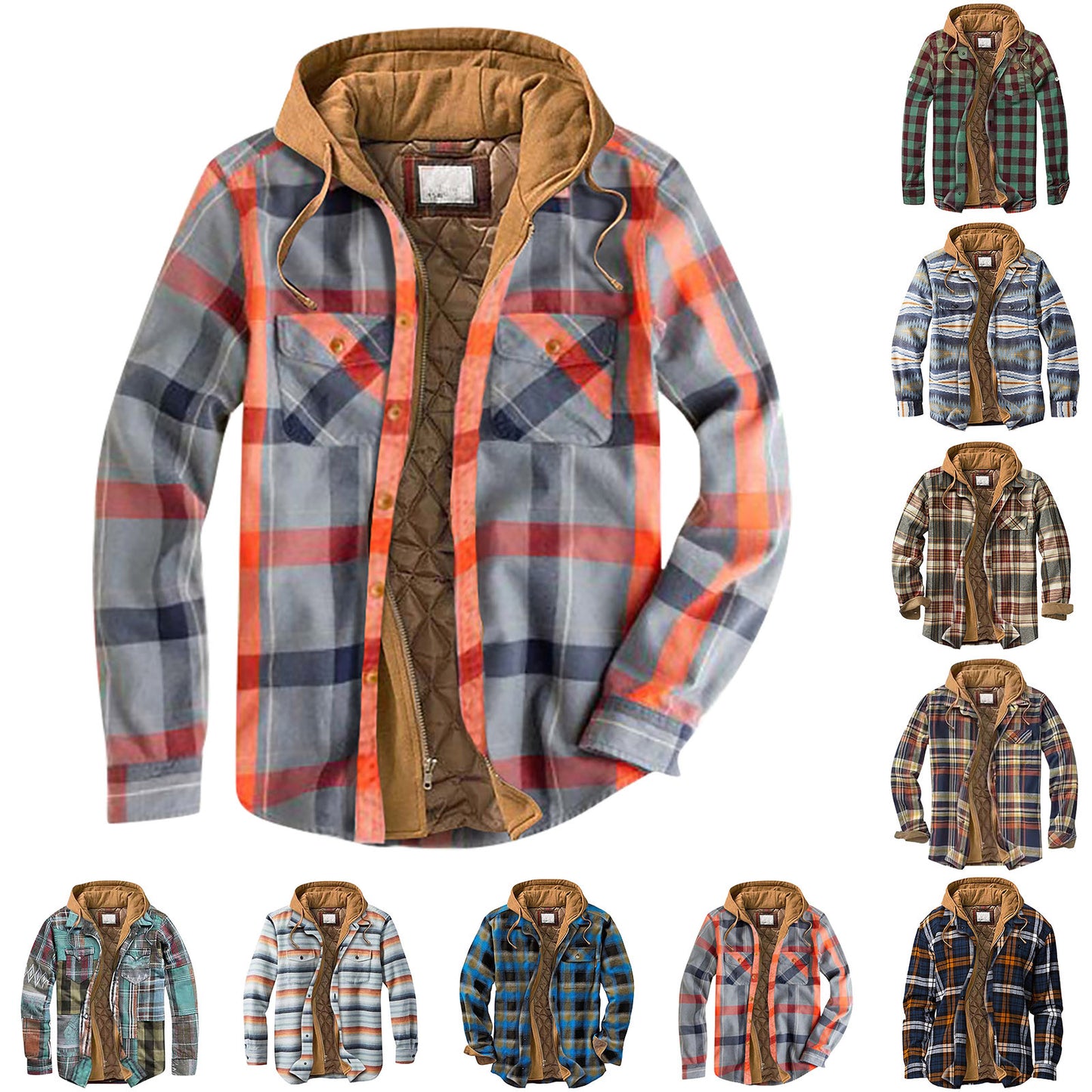 Men's Quilted Plaid Shirt Jacket with Hood 🧥 | Warm Autumn & Winter Casual Outerwear