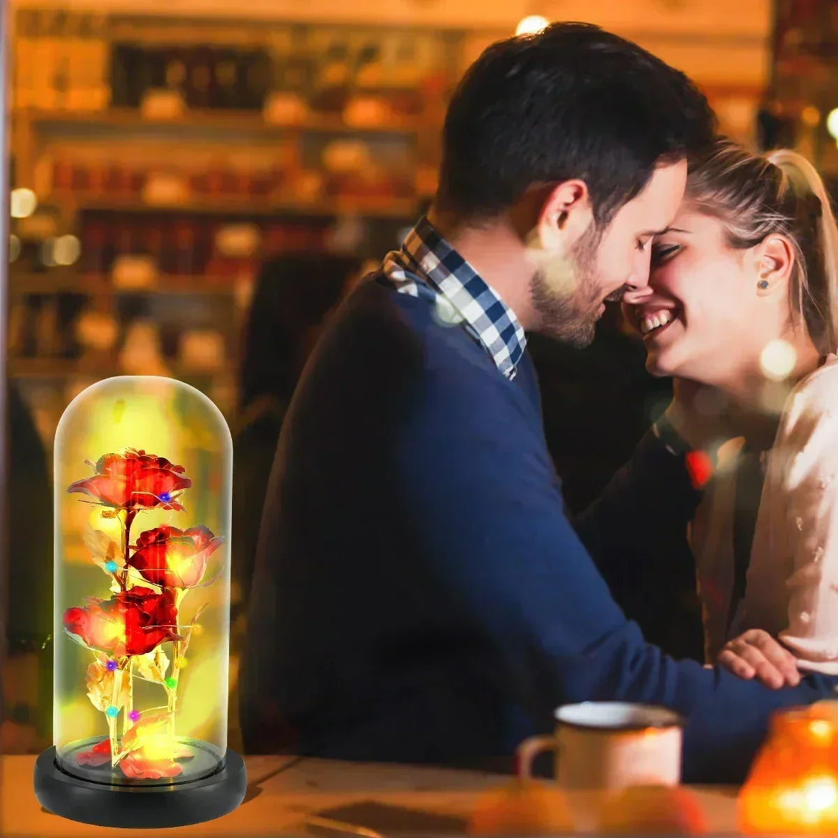 Enchanted Rose in Glass Dome with LED Lights – Artificial Flower Gift for Christmas, Beauty and the Beast, Valentine's Day