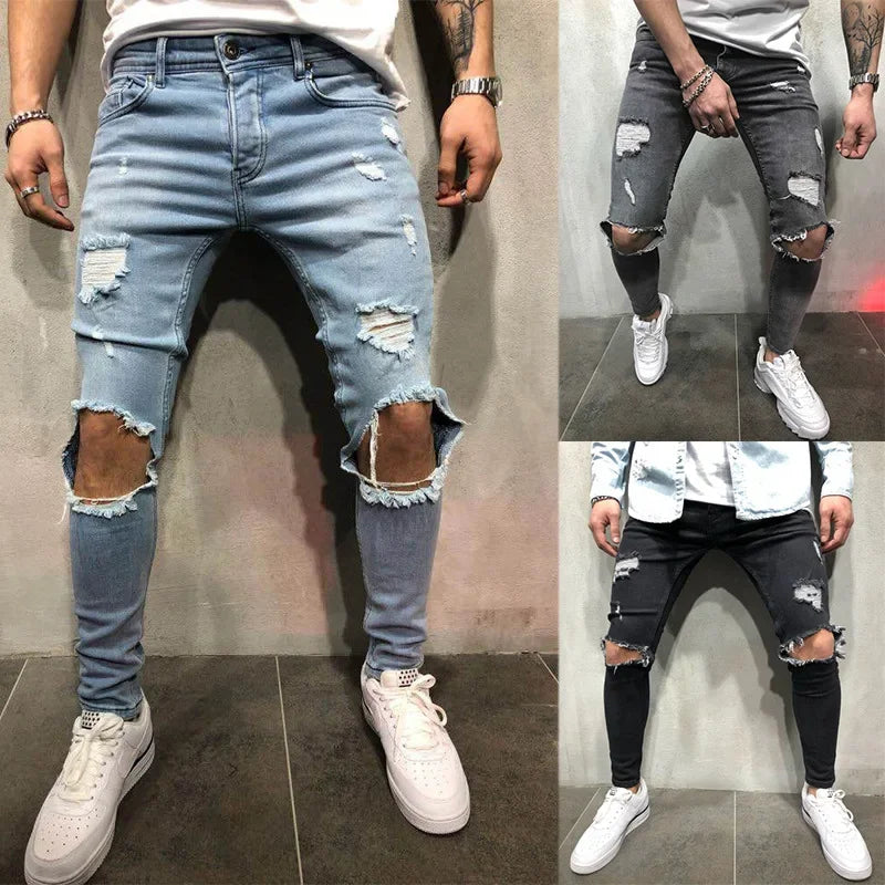 Men’s Skinny Ripped Pencil Jeans | Hip-Hop Streetwear Style 👖 Jeans for men