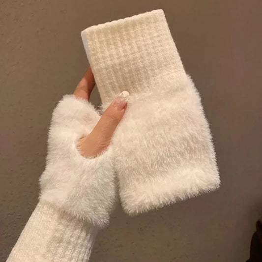 🧤 Luxurious Mink Fleece Half Finger Gloves – Stay Warm in Style! ❄️✨