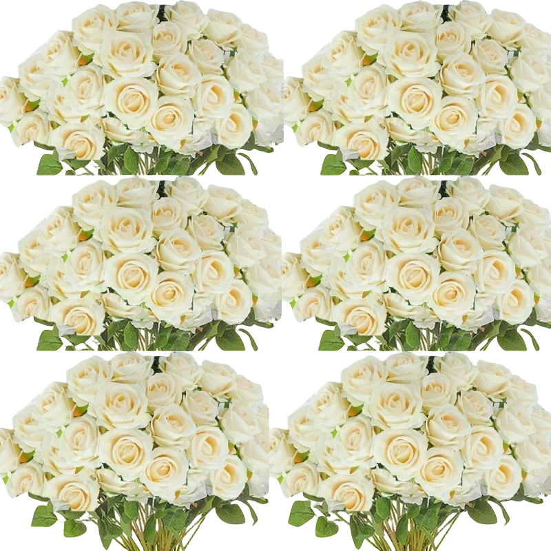 50PCS Artificial Silk Roses Bouquet | Realistic Fake Flowers for Home, Wedding & Party Decor