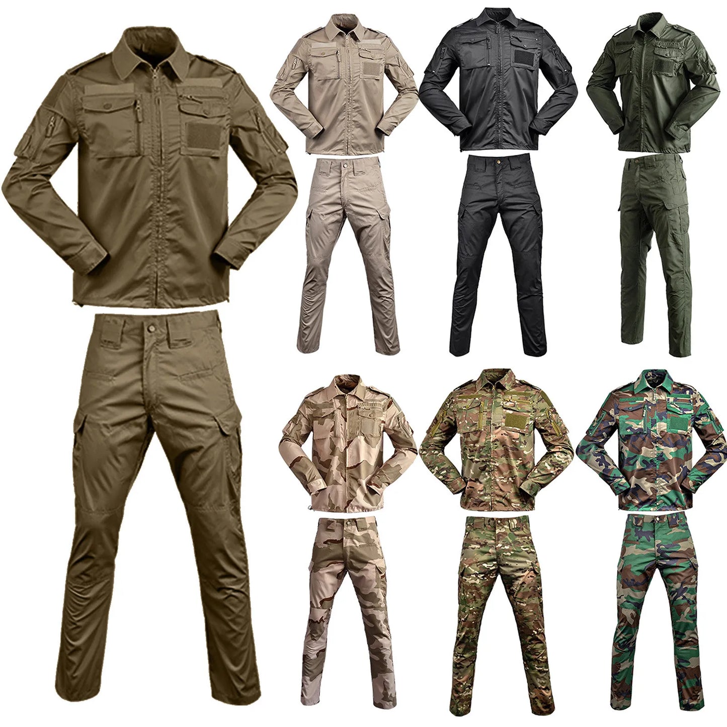 2 Piece Sets Men Breathable Camo Hunting Clothes Tactical Ghillie Suits Camping Training Suit Jacket + Pants Army Uniform Military 🏞️🪖