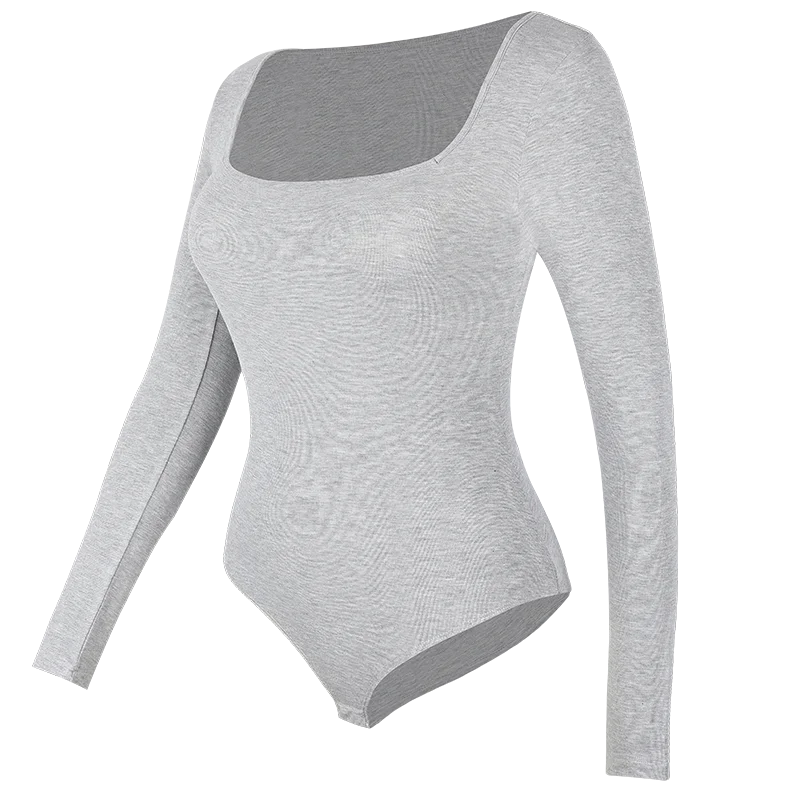 Sexy Thermal Bodysuit for Women – Low Cut Square Neck, Cotton Fleece Lined, Tummy Control, Winter Heating Shirt | Black, White, Red, Navy, Gray