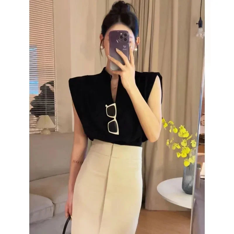 Women Blouses V-neck Korean Style Elegant Chic