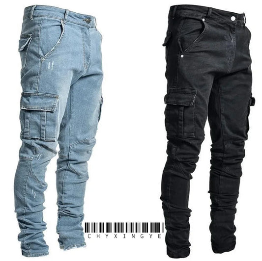 🔥 New Men’s Mid-Waist Cargo Jeans | Multi-Pocket Denim Pants for Casual Everyday Wear