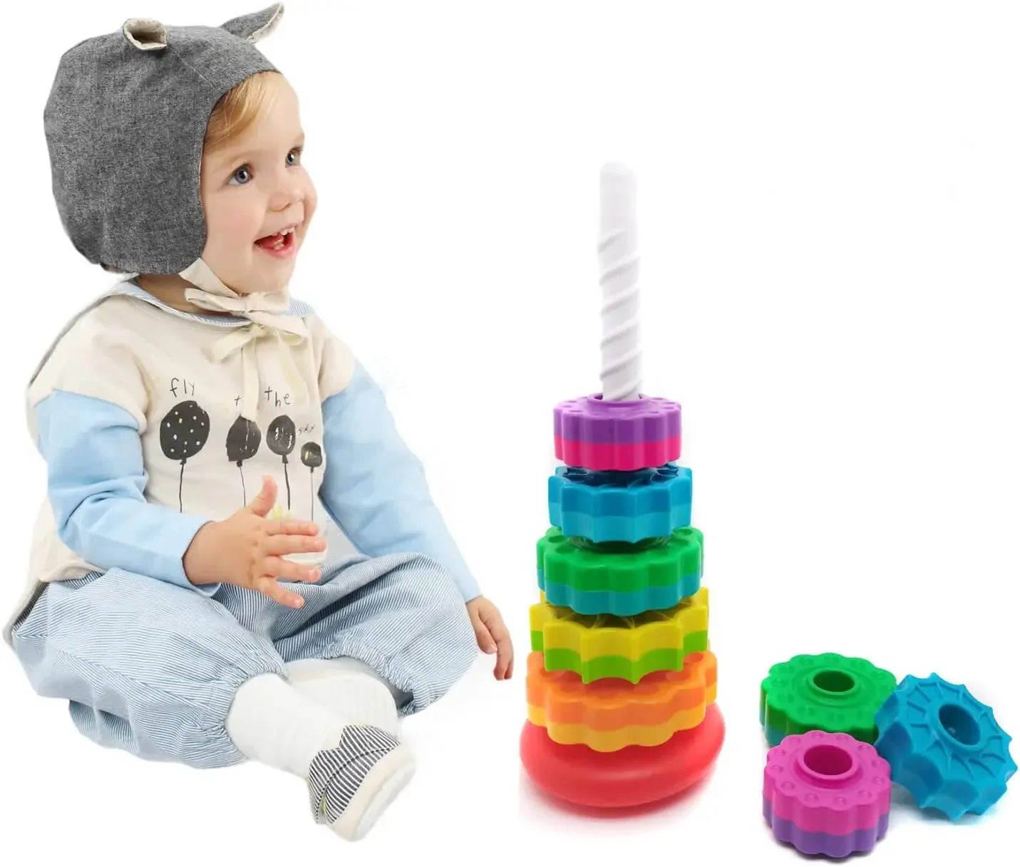 🌈 Rainbow Turret Stacking Music Color Nesting Ring – Perfect for Babies and Toddlers 1-3 Years Old!