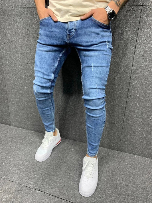 Slim Fit Ripped Men's Hip Hop Jeans | Fashion Paint Splatter Street Style Stretch Denim Trousers