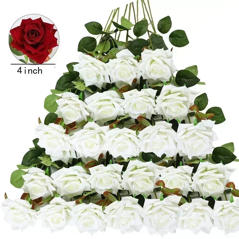 50PCS Artificial Silk Roses Bouquet | Realistic Fake Flowers for Home, Wedding & Party Decor