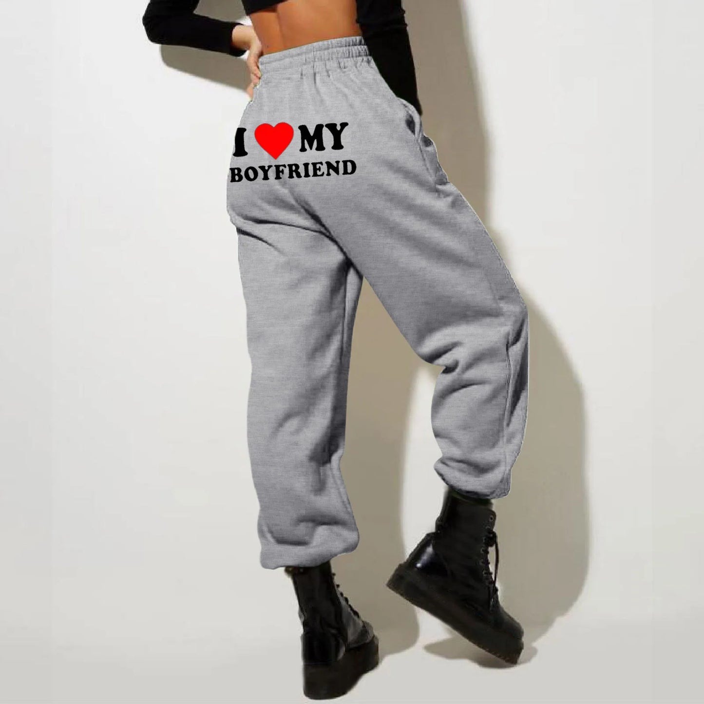 Women's Fleece Lined Sweatpants | Valentine's Day Love My Boyfriend Print | High Waisted Joggers Pants