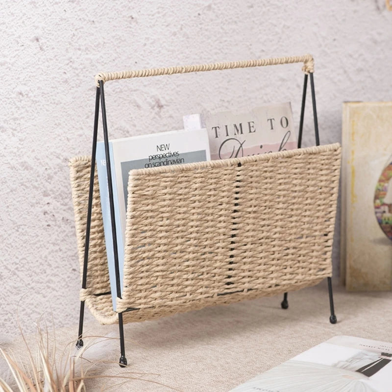 Handwoven Magazine Holder Rack – Stylish Storage Basket for Books, Mail & More 📚✨