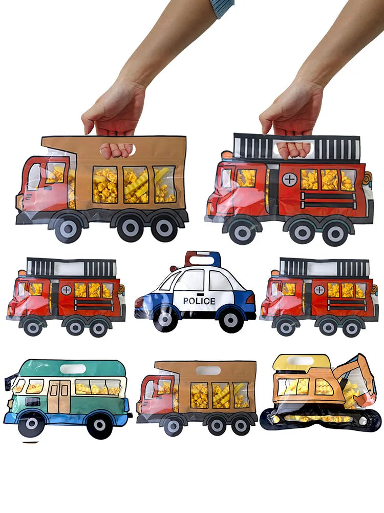 🚒🚛 Firetruck, Dump Truck & Excavator Candy Bags – Perfect for Kids’ Birthday Parties! 🎉🍪