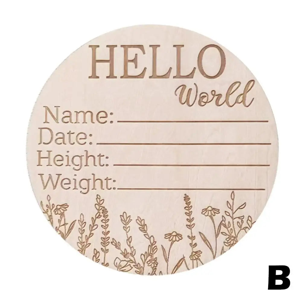 Baby Wooden Milestone Card | Engraved "Hello World" Newborn Photography Prop | Natural Wood Milestone Chips for Children